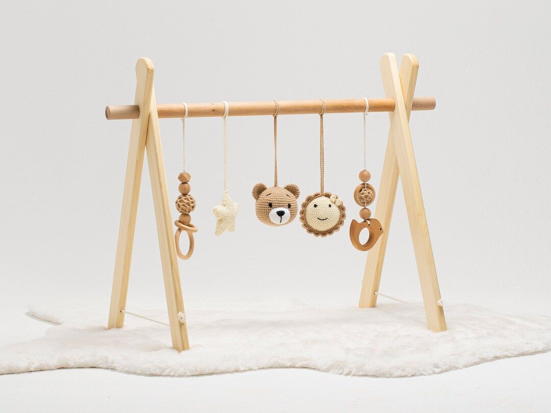 Custom Wooden Baby Play Gym with Hanging Hand Crocheted Toys, Personalized Baby Shower Gift, Gift... | Etsy (US)