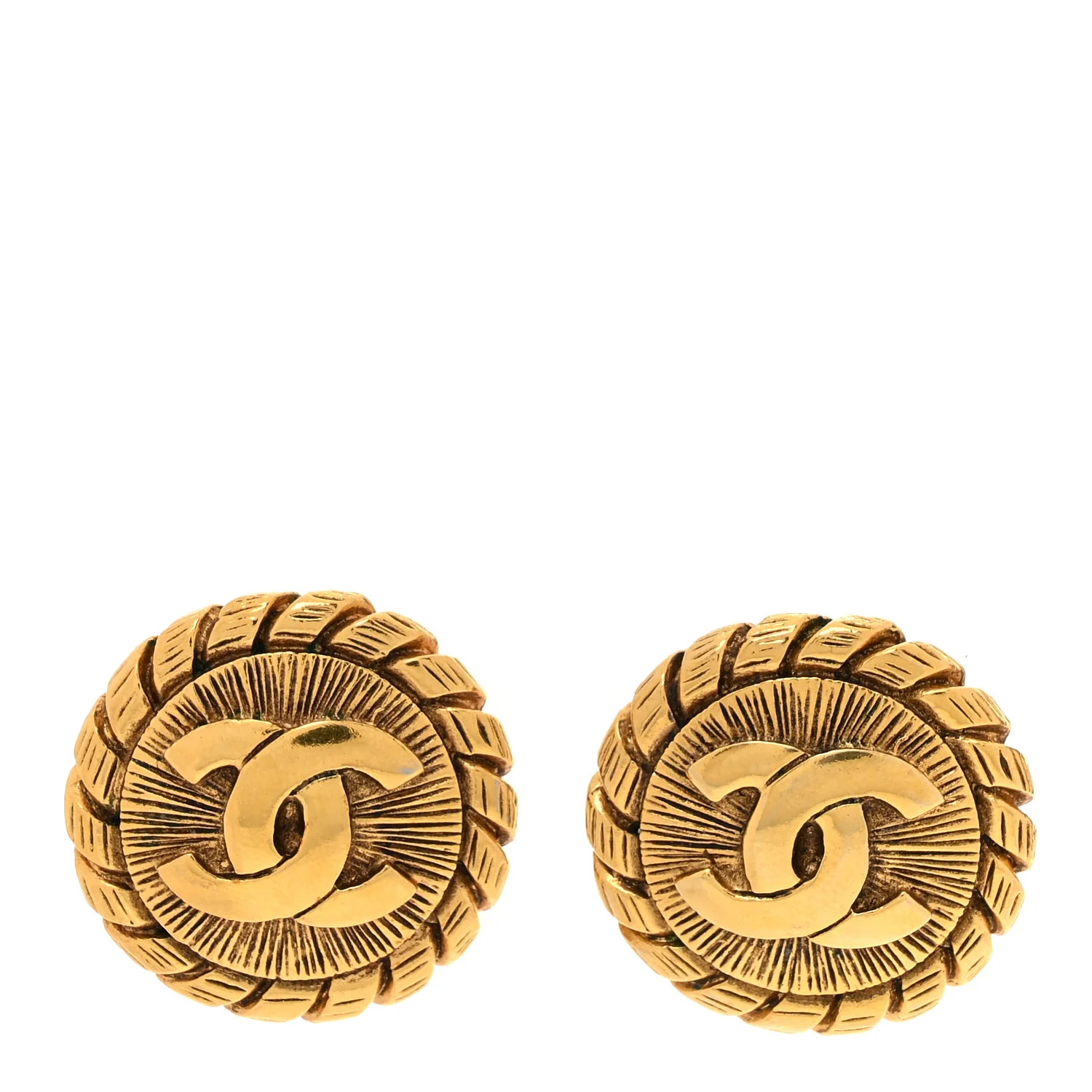 CC Hammered Medallion Clip On Earrings Gold | FASHIONPHILE (US)