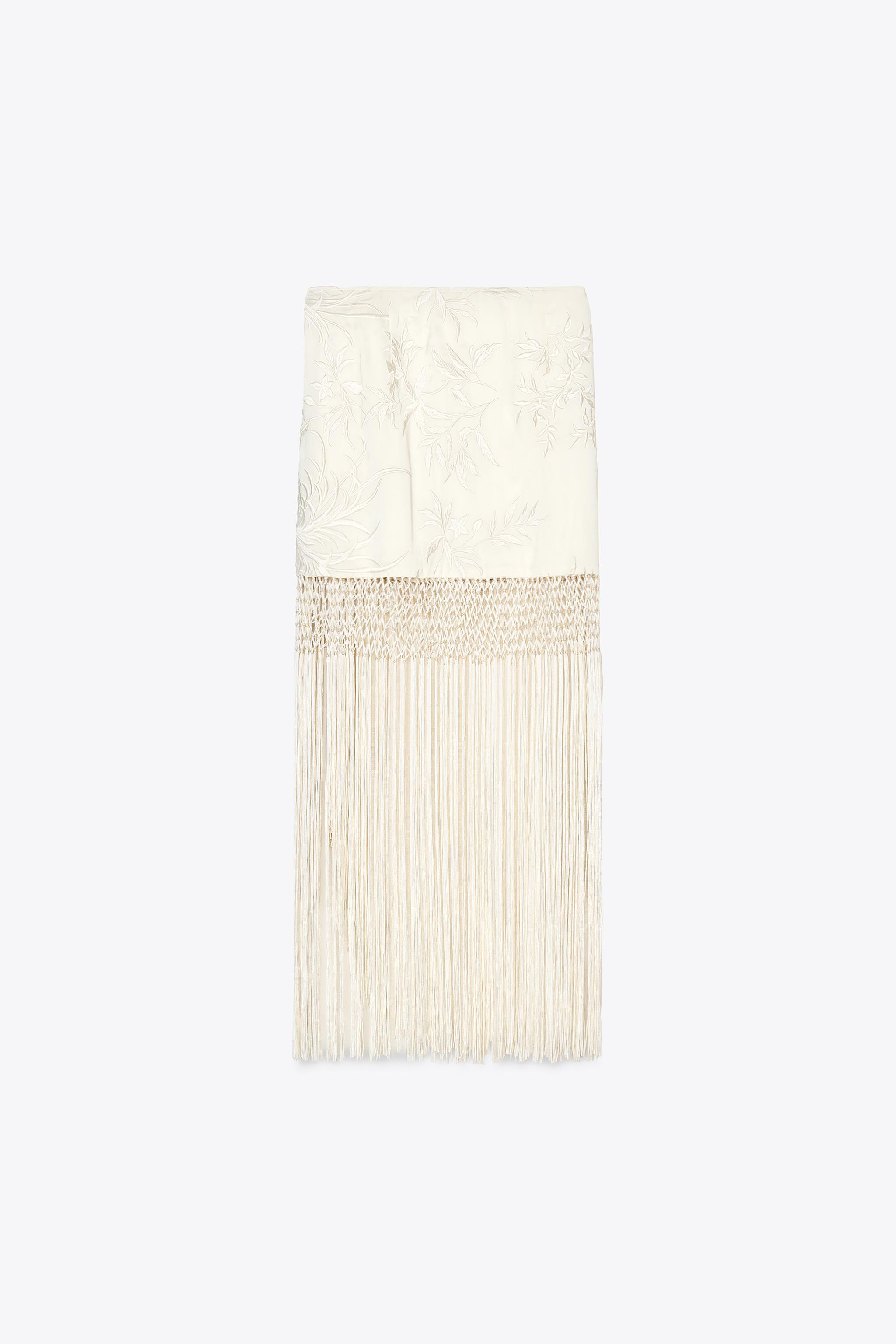 EMBROIDERED FRINGED WRAP SKIRT | Zara US