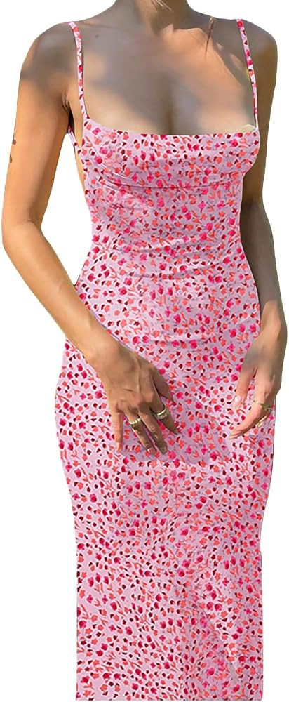Women's Puff Sleeve Split Maxi Dress Square Collar Ruffle Floral Boho Dresses Cottagecore Backles... | Amazon (US)