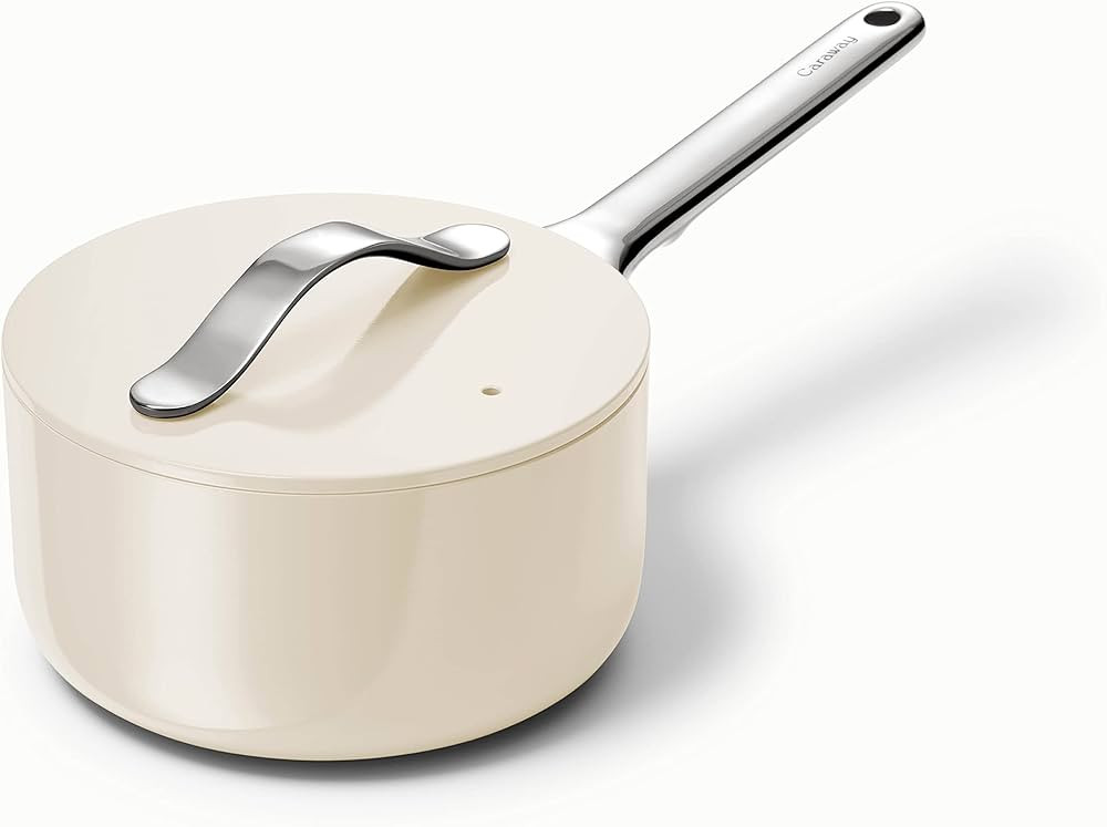 Caraway Nonstick Ceramic Sauce Pan with Lid (1.75 qt) - Non Toxic, PTFE & PFOA Free - Oven Safe &... | Amazon (US)