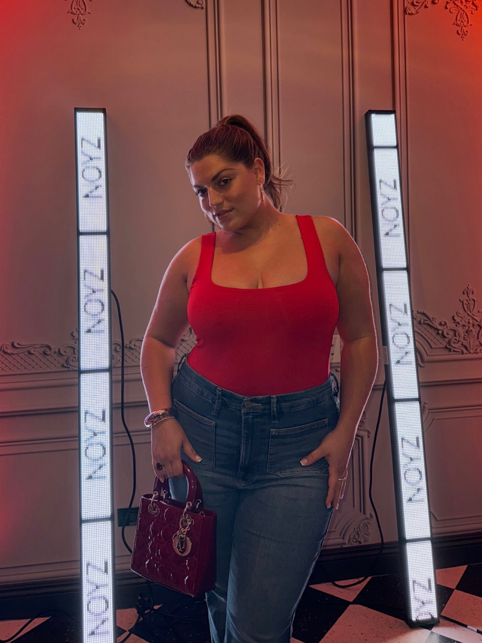 Hi besties! Here’s my fit from the Noyz x Christina Kirkman event. Had the best time in my Good American bodysuit and their Good Curve Bootcut Jeans (wearing size 16). The bodysuit is true to size and I’m wearing a Size XL. 💋 Paired with the most perfect Lady Dior purse and my favorite clear heels from Schultz! Comfiest heels I own!👛👡 

#LTKPlusSize