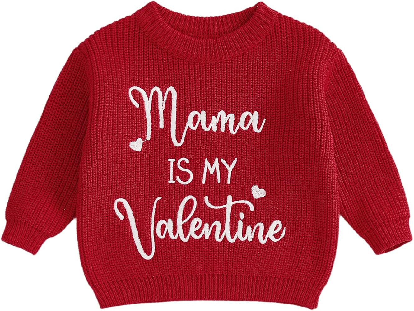Baby Girl Boy Valentines Sweaters Mama is My Valentine Chunky Knit Long Sleeve Pullover Cute Toddler Sweater Shirt | Amazon (US)