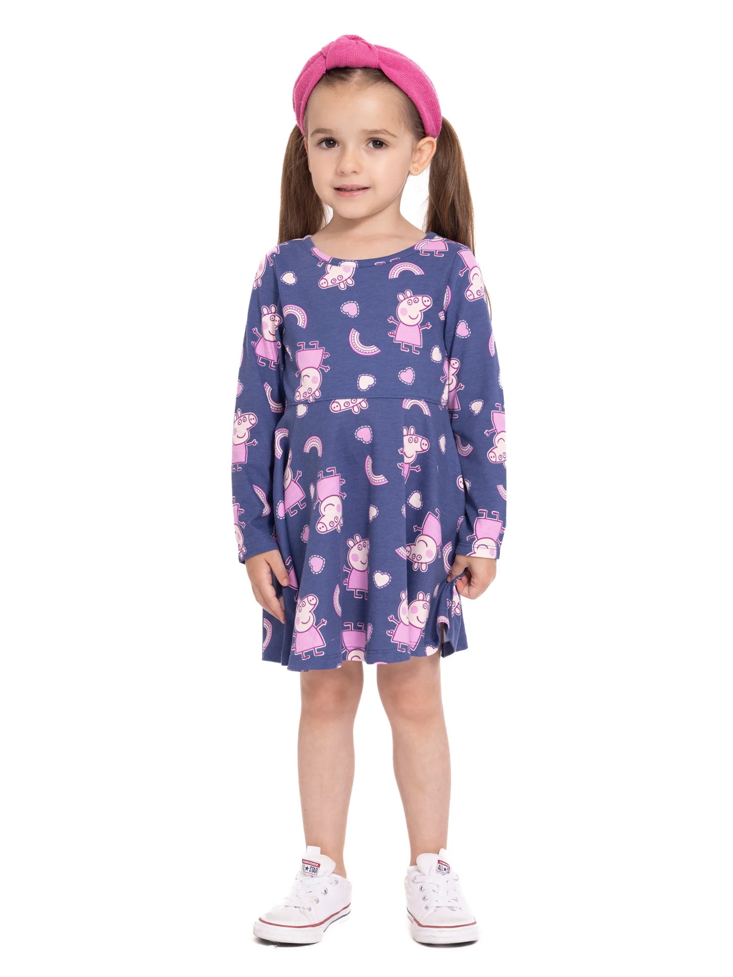 Peppa Pig Toddler Girls Allover Print Dress with Long Sleeves, Sizes 12M-5T | Walmart (US)