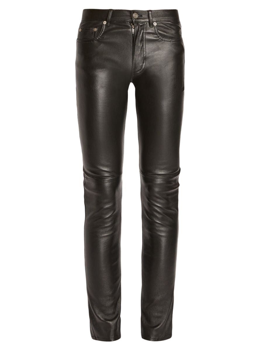 Saint Laurent Skinny Pants In Stretch Grained Leather | Saks Fifth Avenue