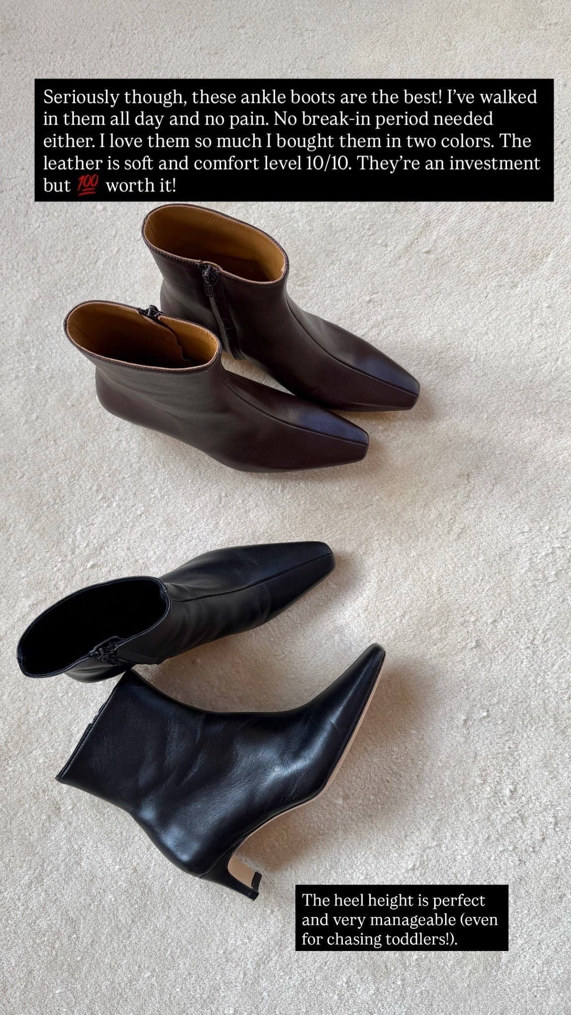 I find the sizing TTS. I’m a size 5 and take a size 5 in these.

Seriously though, these ankle boots are the best! I've walked in them all day and no pain. No break-in period needed either. I love them so much I bought them in two colors. The leather is soft and comfort level 10/10. They're an investment but 100 worth it!



#LTKU #LTKSeasonal #LTKootd