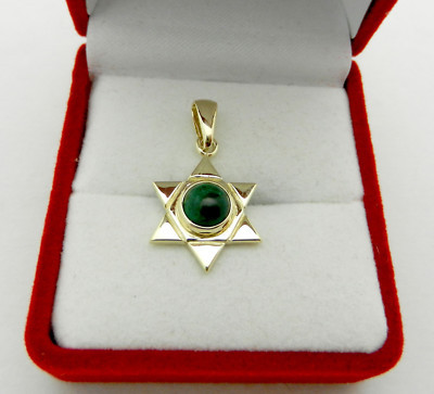 Solid 14k Yellow gold DAVID STAR Green Agate Slide Charm Pendant  | eBay | eBay US