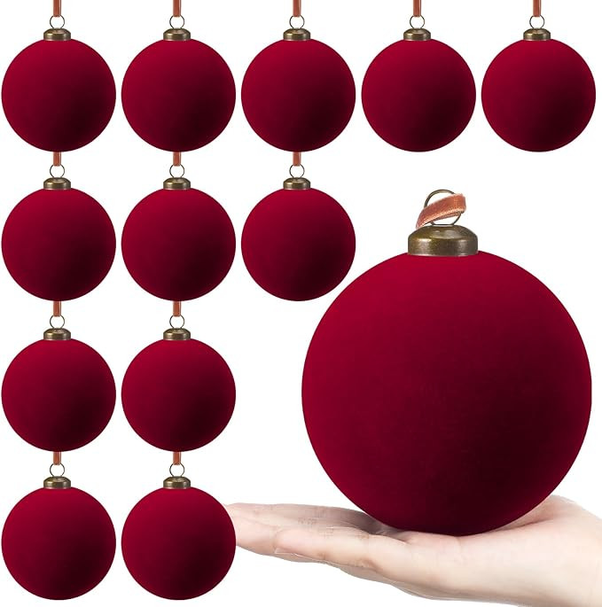 12 Pcs Velvet Christmas Ball Ornaments - 4 Inch Flocked Christmas Tree Balls Decorative Hanging O... | Amazon (US)