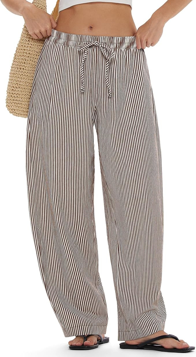 MOOSLOVER Women Linen Lightweight Barrel Pants Drawstring Comfort Casual Lounge Pants Baggy Loose... | Amazon (US)
