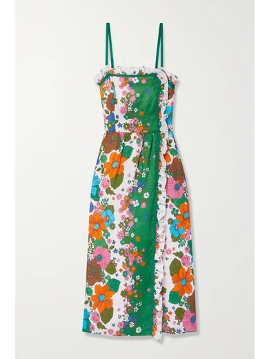Zimmermann - Riders Ruffled Floral-print Linen Midi Dress - Green | NET-A-PORTER (US)