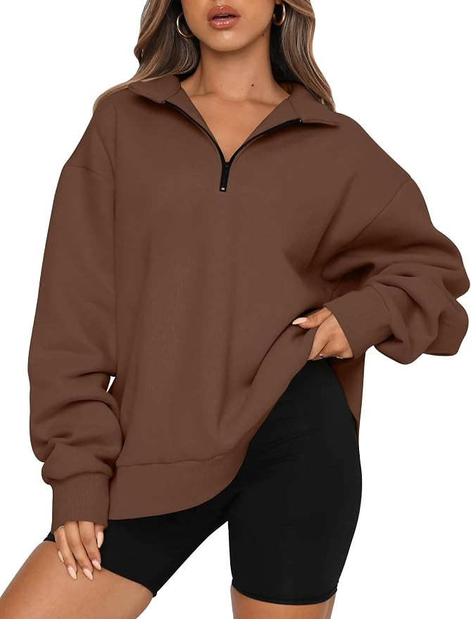 Trendy Queen Womens Oversized Sweatshirts Fall Sweaters Fashion Hoodies Half Zip Pullover Long Sl... | Amazon (US)