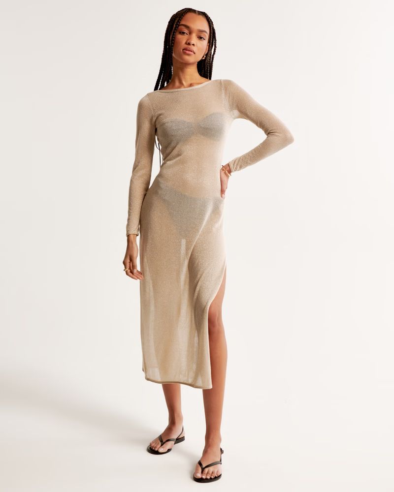 Women's Long-Sleeve Sheer Maxi Dress Coverup | Women's Swimwear | Abercrombie.com | Abercrombie & Fitch (US)