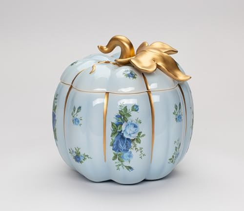 21098BLUE Fine Ceramic Thanksgiving Harvest Victorian Rose Blue Pumpkin Cookie Candy Jar, 6-5/8" L | Amazon (US)