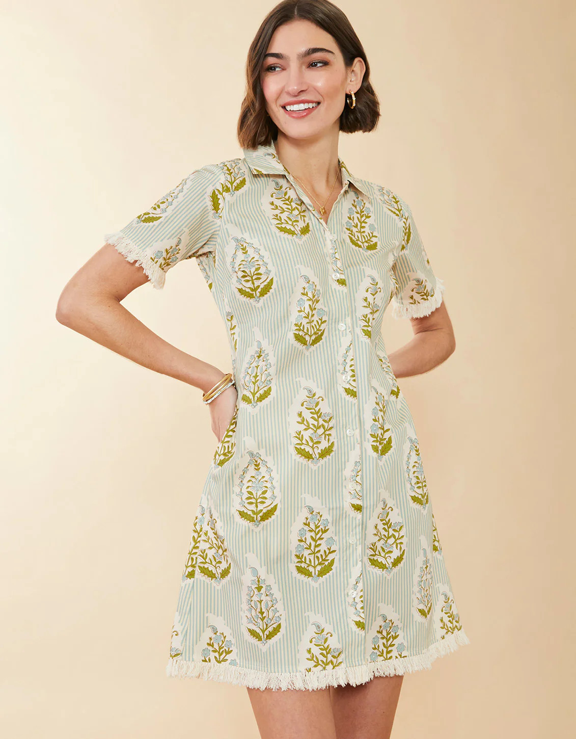 Tayden Shirt Dress Richmond Hill Stripe Floral Motif Surf | Spartina 449