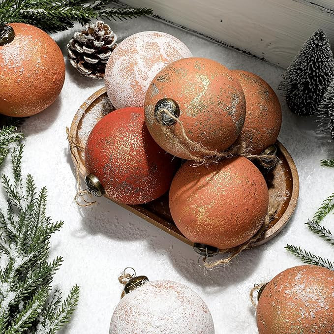 12 Pcs 3.15'' Large Rustic Vintage Neutral Textured Farmhouse Brown 2025 Christmas Ornaments Ball... | Amazon (US)