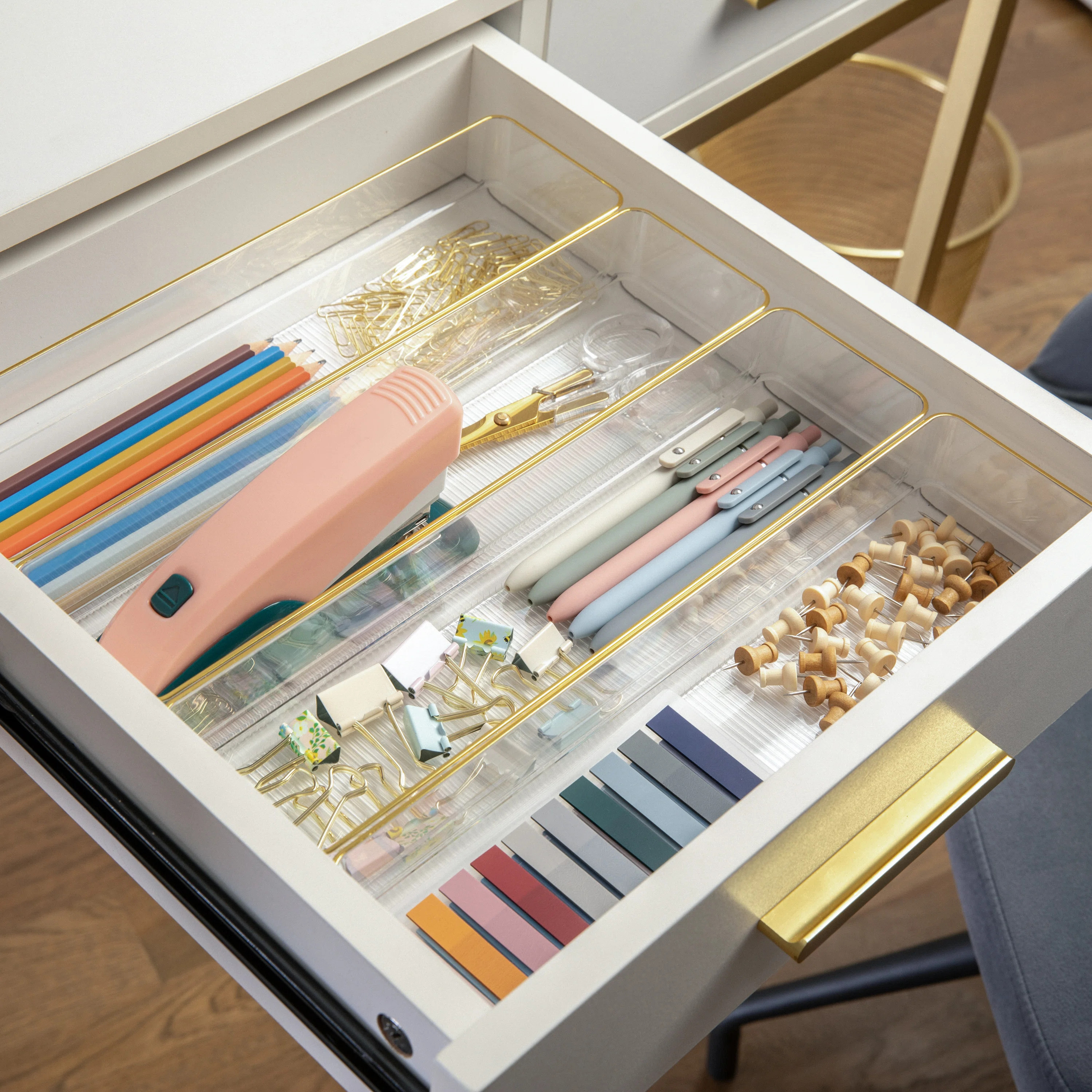 Thomas Martha Stewart Plastic Stackable Office Desk Drawer Organizers with Metallic Trim, 9" x 3"... | Wayfair North America