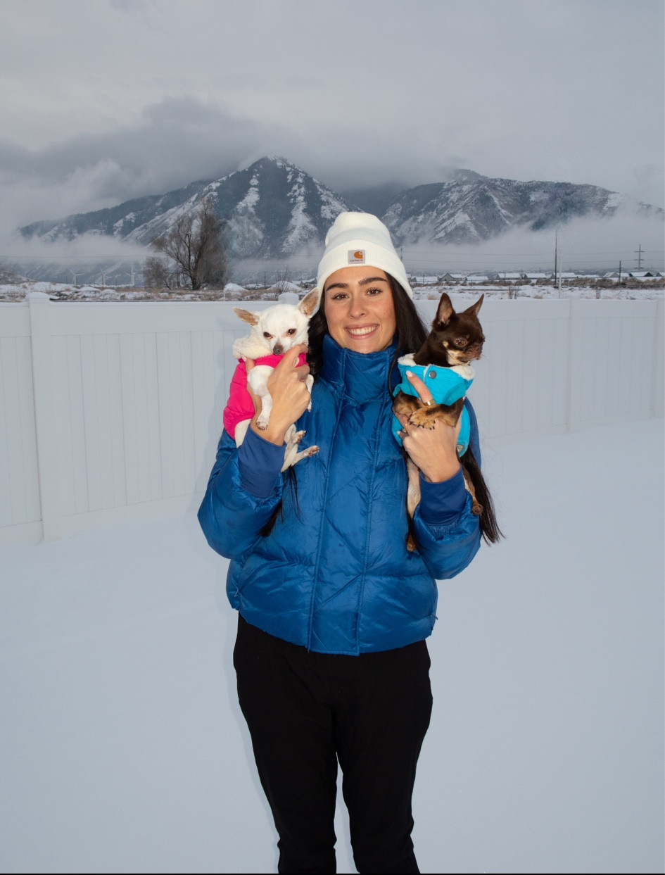 Our winter outfits (dogs wear an XS)