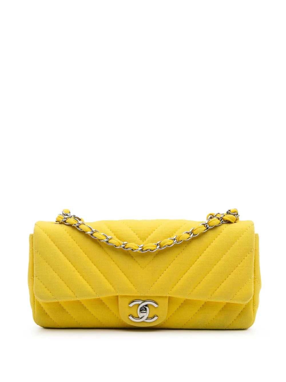CHANEL Pre-Owned 2009-2010 Chevron Jersey East West Flap shoulder bag - Yellow | Farfetch Global