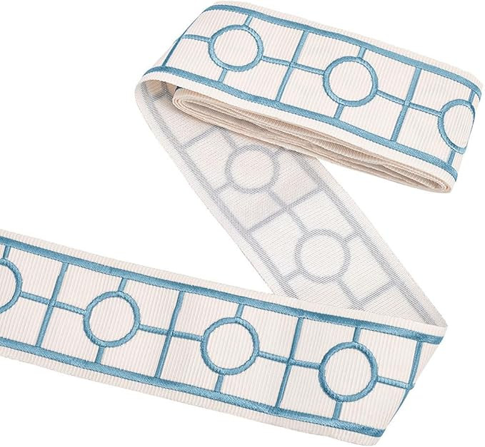 FINGERINSPIRE 2.19 Yards Aqua Trim for Curtains 2-1/2 inch Wide Jacquard Square Grid Ribbon Polye... | Amazon (US)