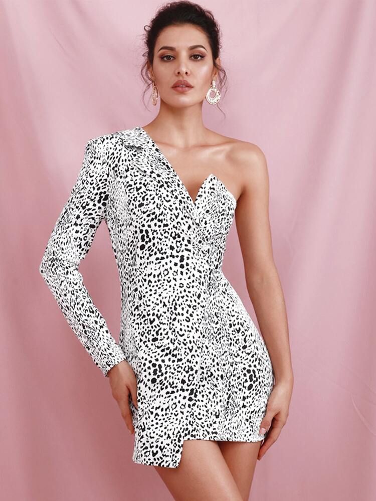 Leopard Print One Shoulder Wrap Dress | SHEIN