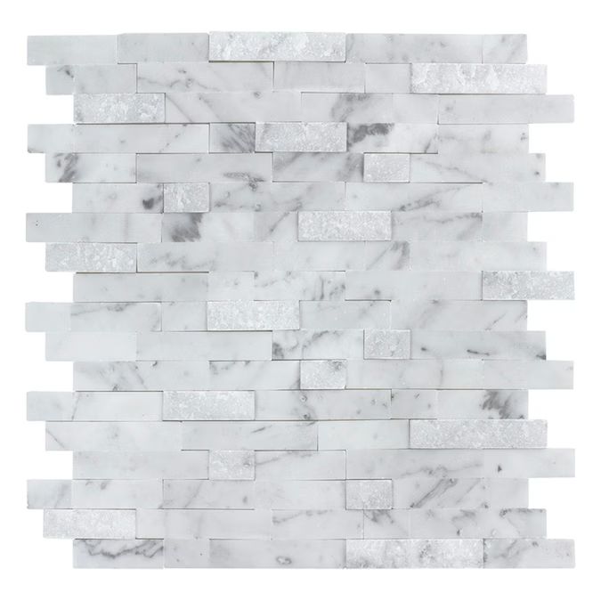 Peel&Stick Mosaics Peel and Stick Stacked Carrara 12-in x 12-in Multi-finish Natural Stone Linear... | Lowe's