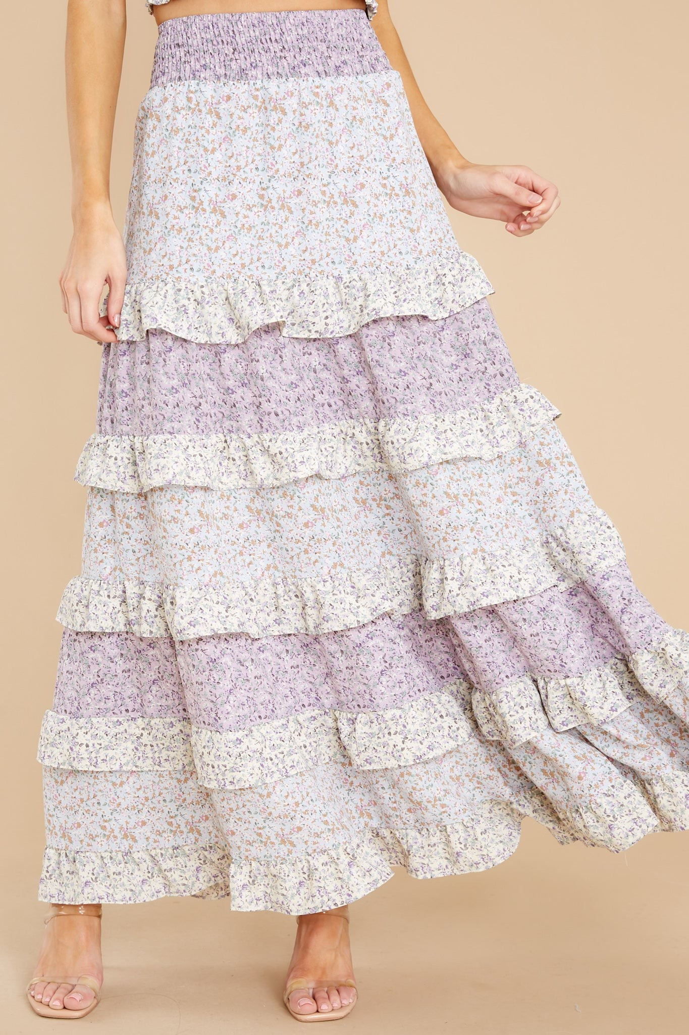Dressed In Love Lavender Floral Print Skirt | Red Dress 