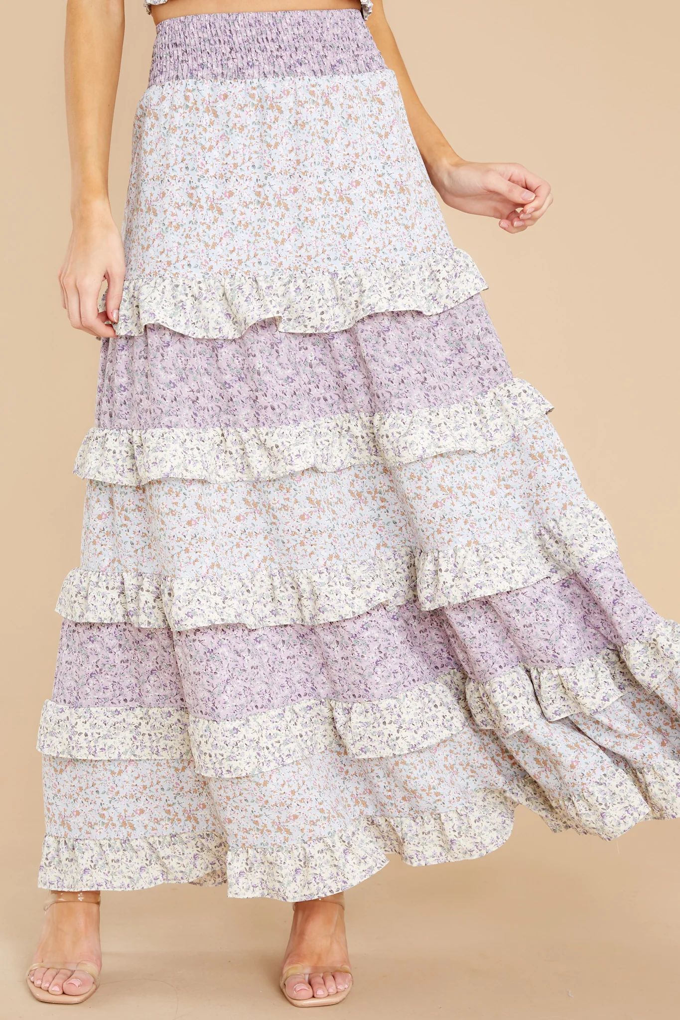 Dressed In Love Lavender Floral Print Skirt | Red Dress 