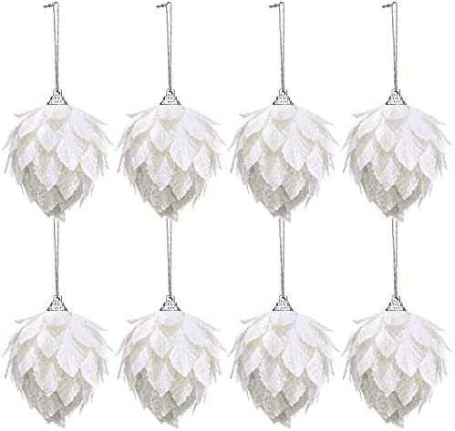Amazon.com: 8 Pieces Artificial Flowers Christmas Tree Ornaments Glitter Christmas Flower Hanging... | Amazon (US)