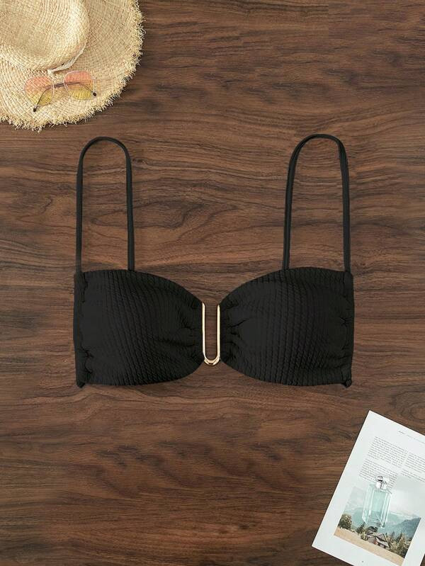 Solid Ribbed Knit Bikini Top | SHEIN