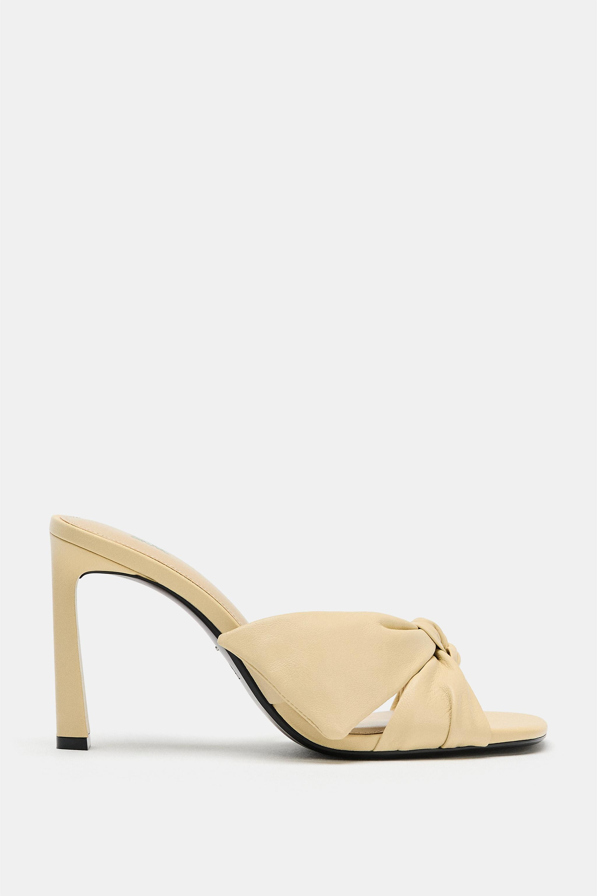LEATHER BOW HEELED SANDALS | Zara UK
