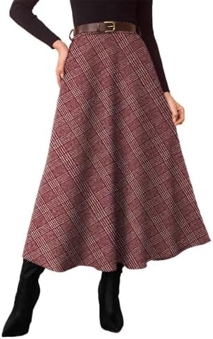 Pink Queen Plaid Skirts for Women 2025 Flared Vintage High Waist A Line Midi Tartan Skirts with P... | Amazon (US)