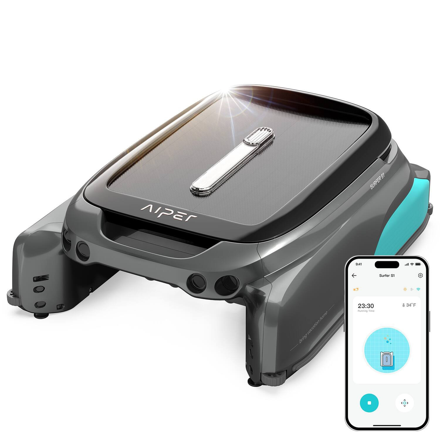 Aiper - EcoSurfer S1-Blue - Solar Powered Automatic Robotic Pool Skimmer Cleaner, Lasts 12 Hours- /Blue - Gray | Best Buy U.S.