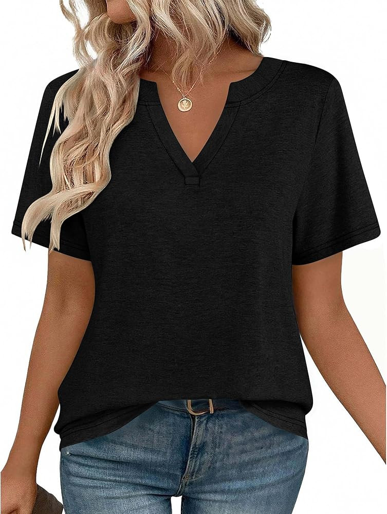 Zeagoo Womens Tops Short Sleeve V Neck Tee Shirts Cute Dressy Casual Clothing Business Work Blouse | Amazon (US)