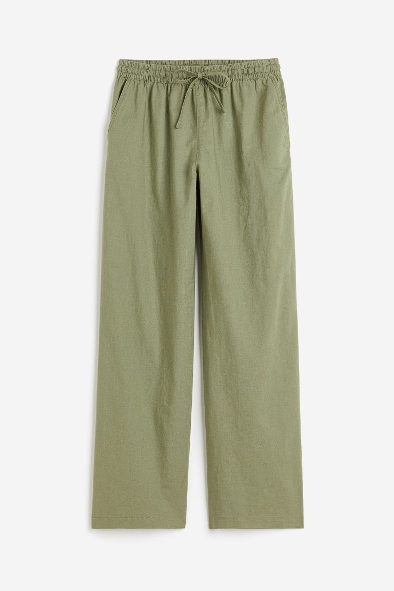 H & M - Linen-blend pull-on trousers - Green | H&M (UK, MY, IN, SG, PH, TW, HK)