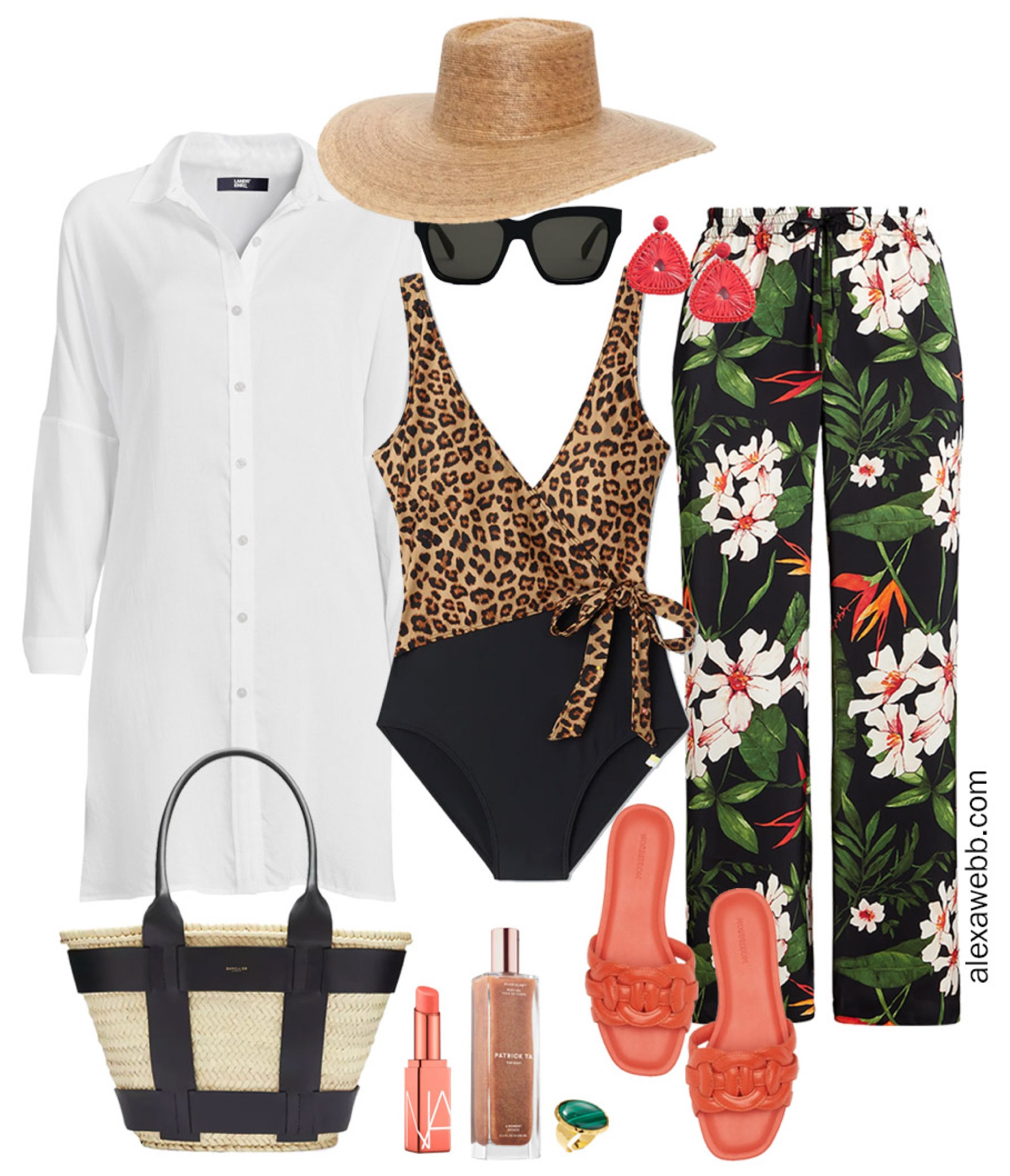 Plus Size Resort Wear - Part 1 - Plus Size Beach Outfit with a leopard and black swimsuit, tropical pants, and a cover-up for a beach day vacation. Alexa Webb

#LTKStyleTip #LTKPlusSize #LTKSeasonal