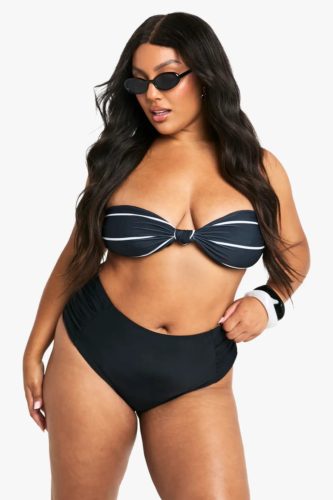 Leopard boohoo Plus Swimwear Essentials Stripe Bandeau Bikini Top | PrettyLittleThing USA | PrettyLittleThing US