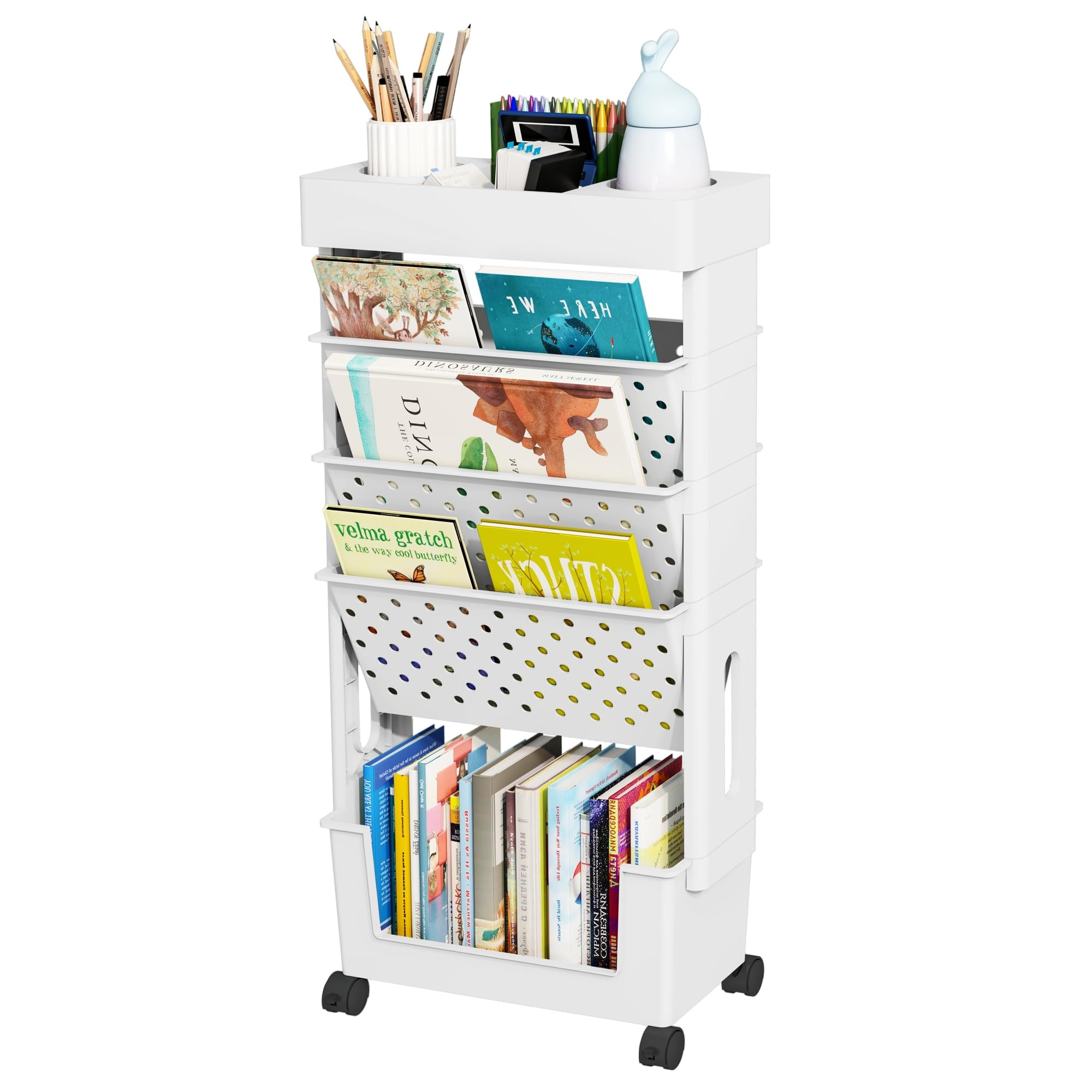 5-Tier Mobile Bookshelf, Rolling Bookcase Book Storage Rack, Movable File Folder Organizer Cart w... | Amazon (US)