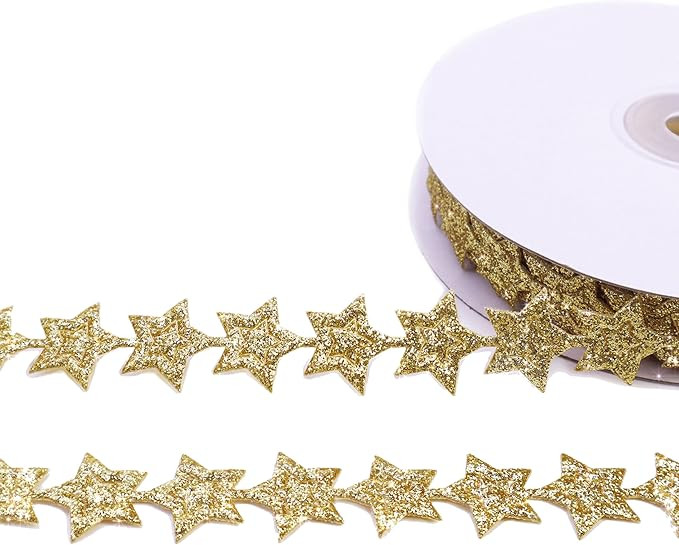 Glitter Star Ribbon Golden Star Sparkly Ribbon Trim Embellishment for Crafts Gift Wrapping Wreath... | Amazon (US)