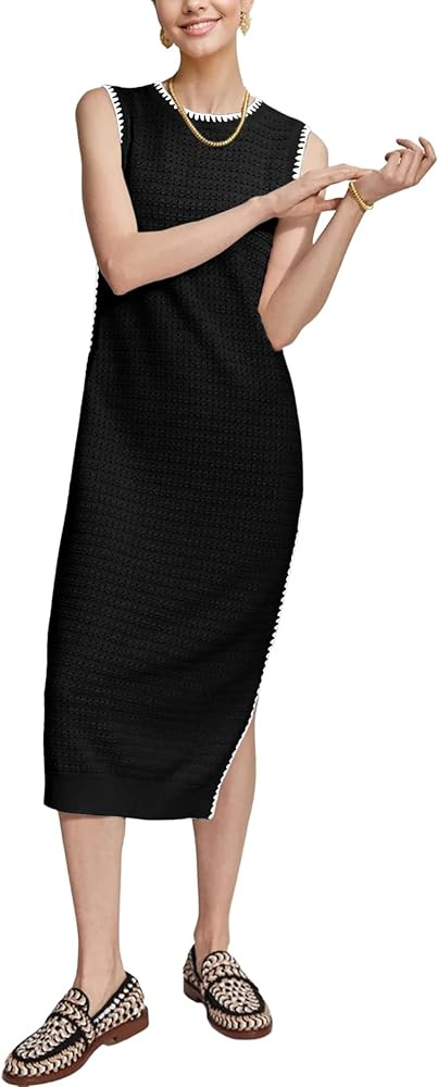 Women's Tank Knit Dress Sleeveless Round Neck Long Dress Side Split Scalloped Edge Summer Body Co... | Amazon (US)