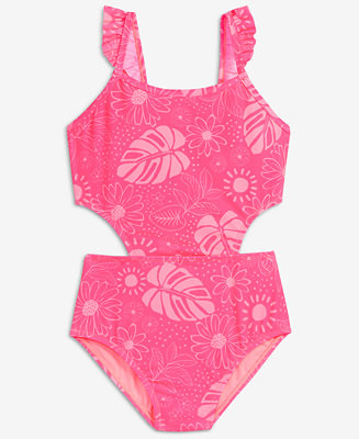 Breaking Waves Girls' 7-16 Palm-Print Cut-Out One-Piece Swimsuit - Macy's | Macy's