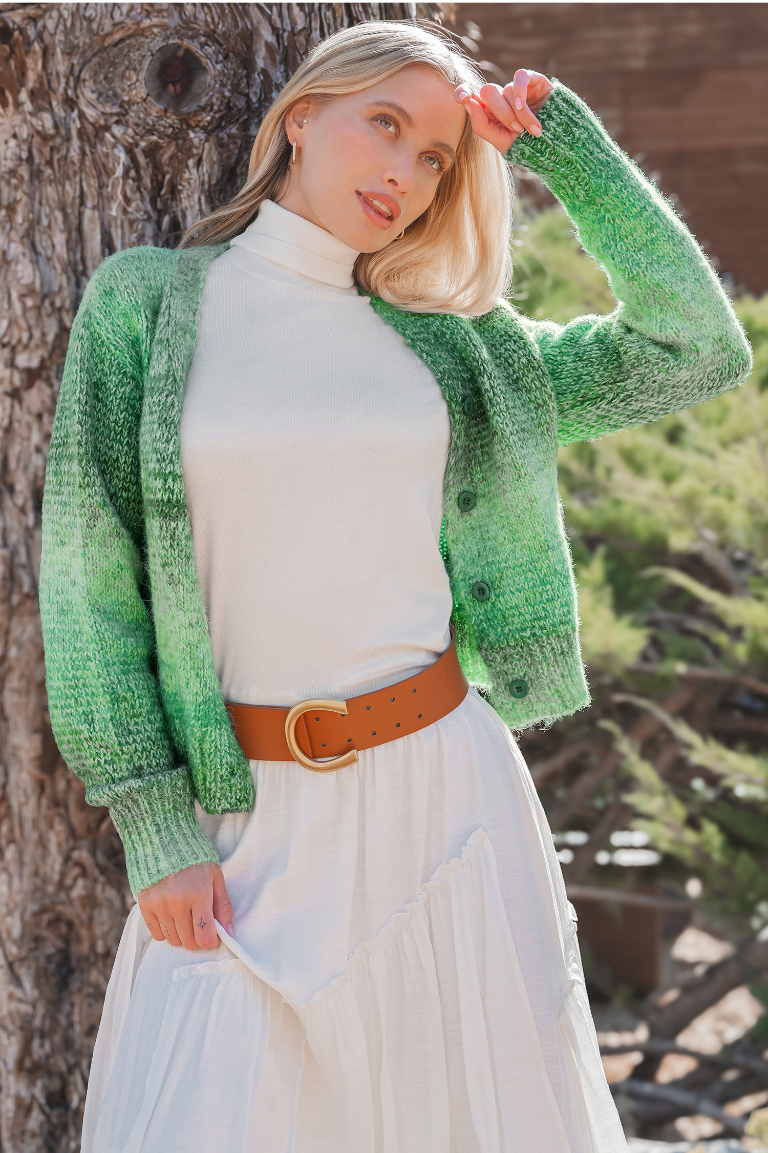 Green Knit Long Sleeve Front Button Cardigan - S | Cupshe US