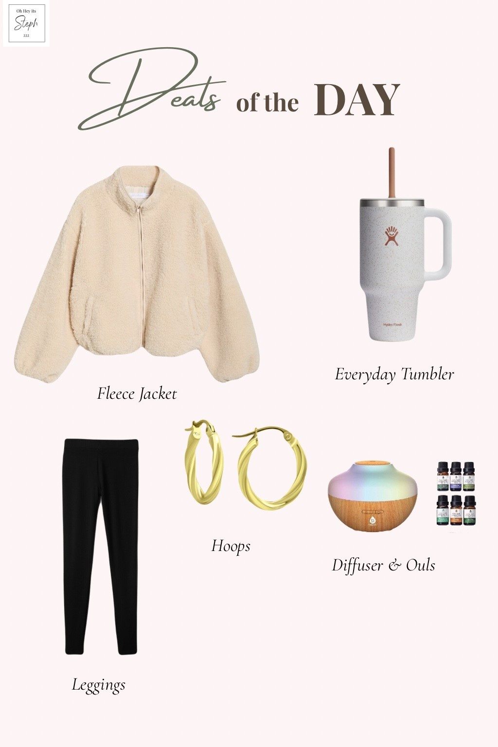 Deals of the day - fleece jacket, everyday tumbler, leggings, hoops and diffuser and oil 

#LTKFindsUnder50 #LTKSaleAlert #LTKActive