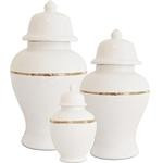 White Color Block Ginger Jar with Gold Accent | Lo Home by Lauren Haskell Designs