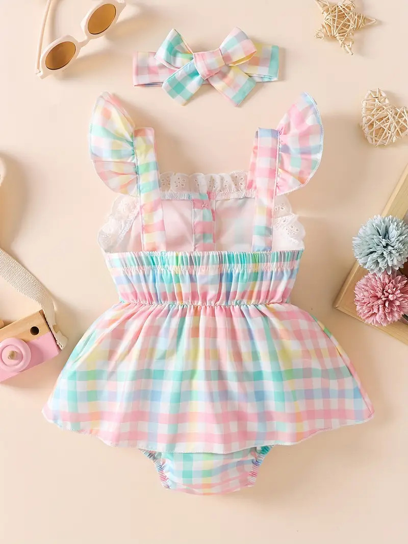 Baby's Lovely Colorful Gingham Triangle Bodysuit Headband - Temu | Temu Affiliate Program