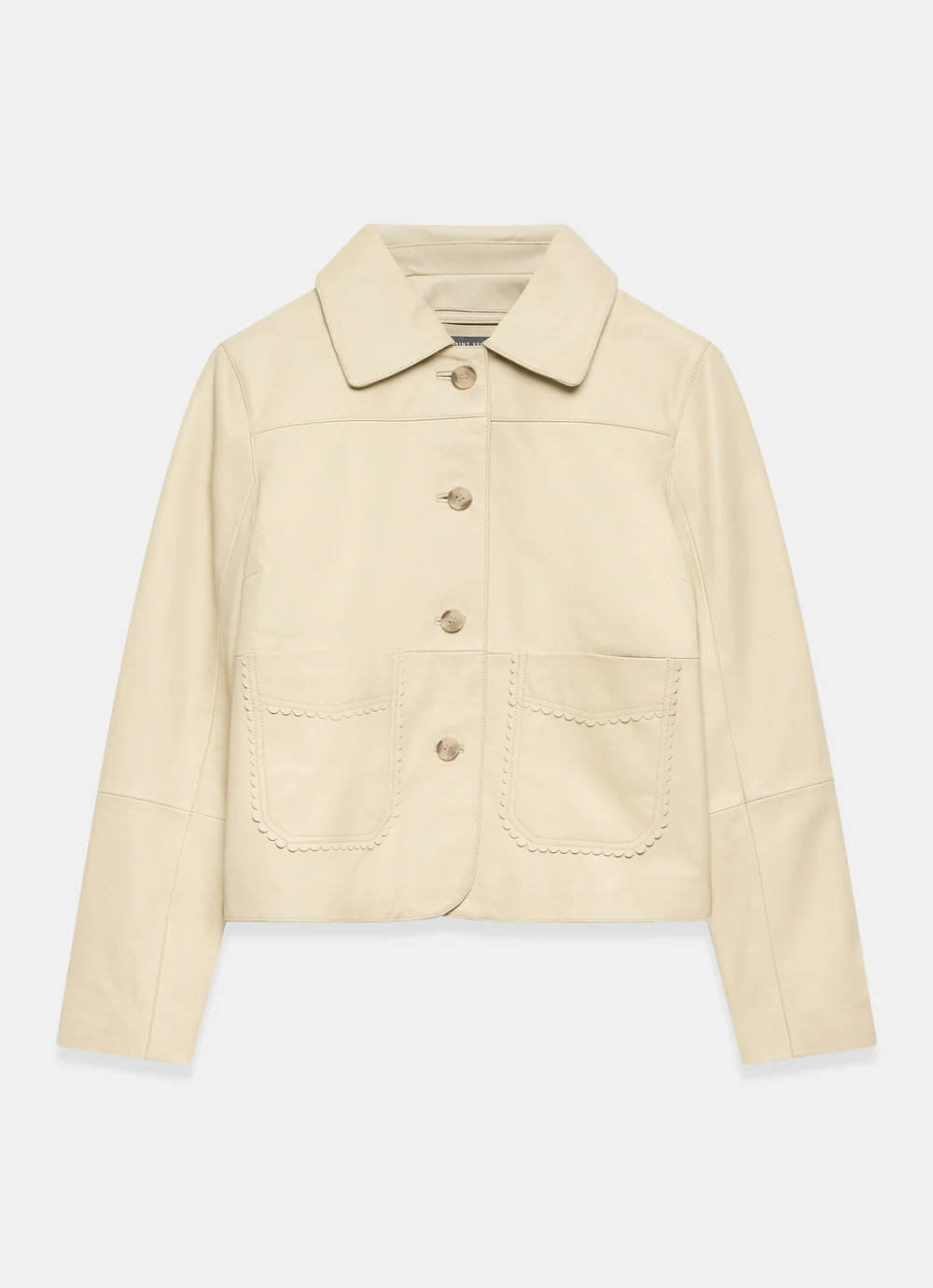 Butter Yellow Leather Scallop Detail Jacket | Mint Velvet
