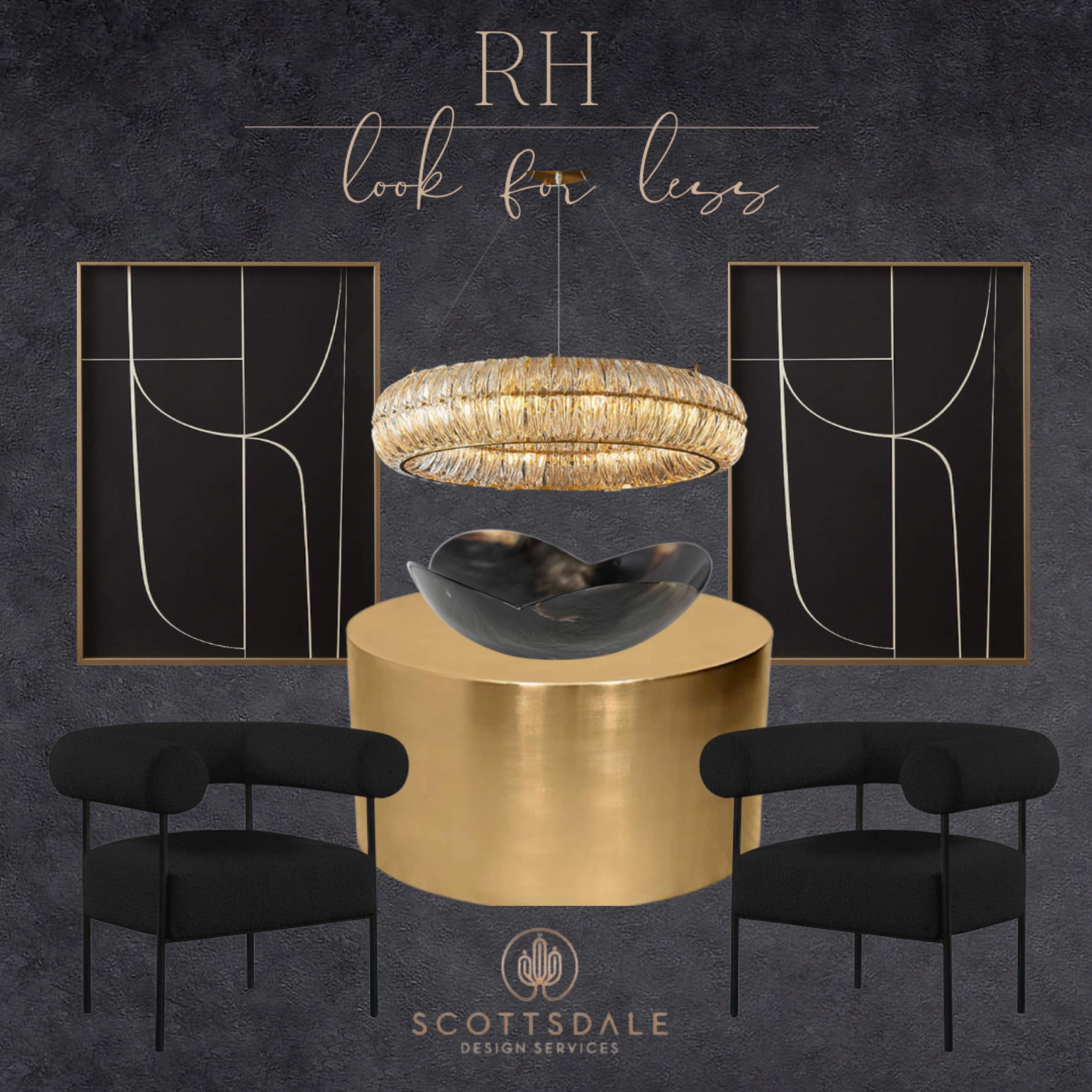 Get that RH look without the RH price tag

Gold round coffee table, black chairs, black and gold art, round chandelier, horn bowl, modern decor, restoration hardware, rh, home decor, living room decor

#LTKFind #LTKstyletip #LTKhome