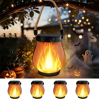 4 Pack Gen2 Solar Lanterns Outdoor Waterproof Hanging Halloween Flame Light | Amazon (US)