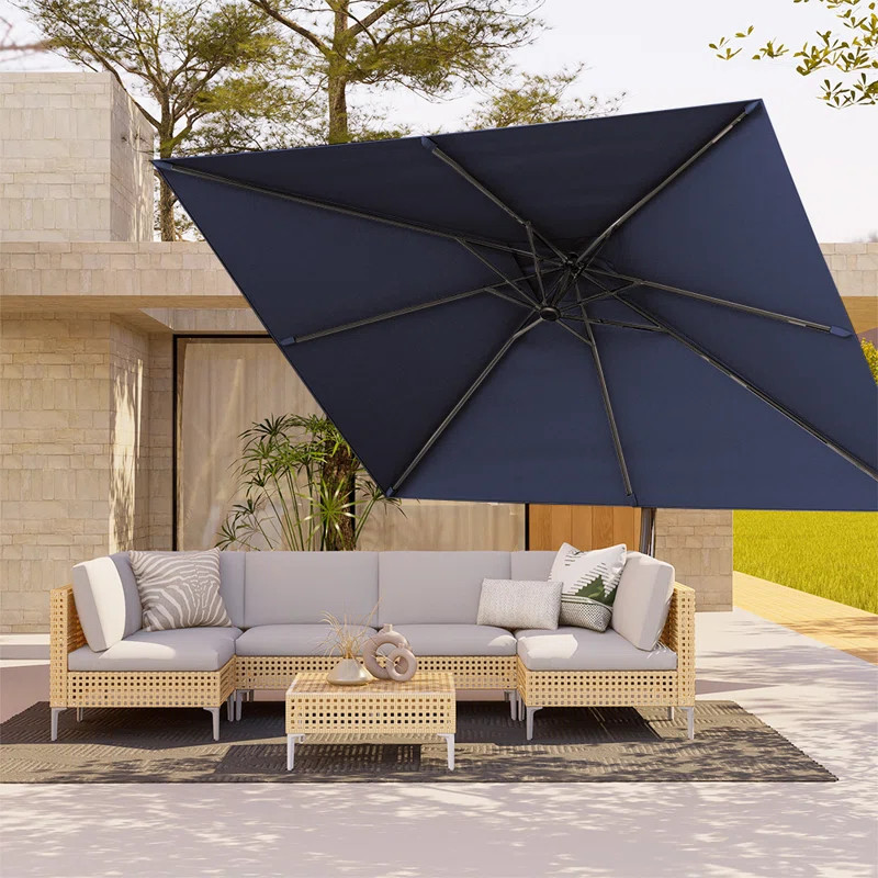 Kappel 157.5'' x 118'' Rectangular Tilt Adjustable Curved Cantilever Umbrella with Base | Wayfair North America