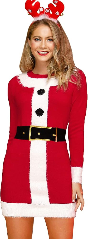 Spadehill Christmas Women Elf Costume Ugly Sweater Dress Cardigan and Jumpsuit | Amazon (US)