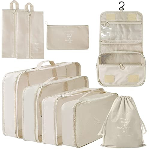Xducom 9 Set Packing Cubes, Travel Luggage Packing Organizers (BEIGE) | Amazon (US)